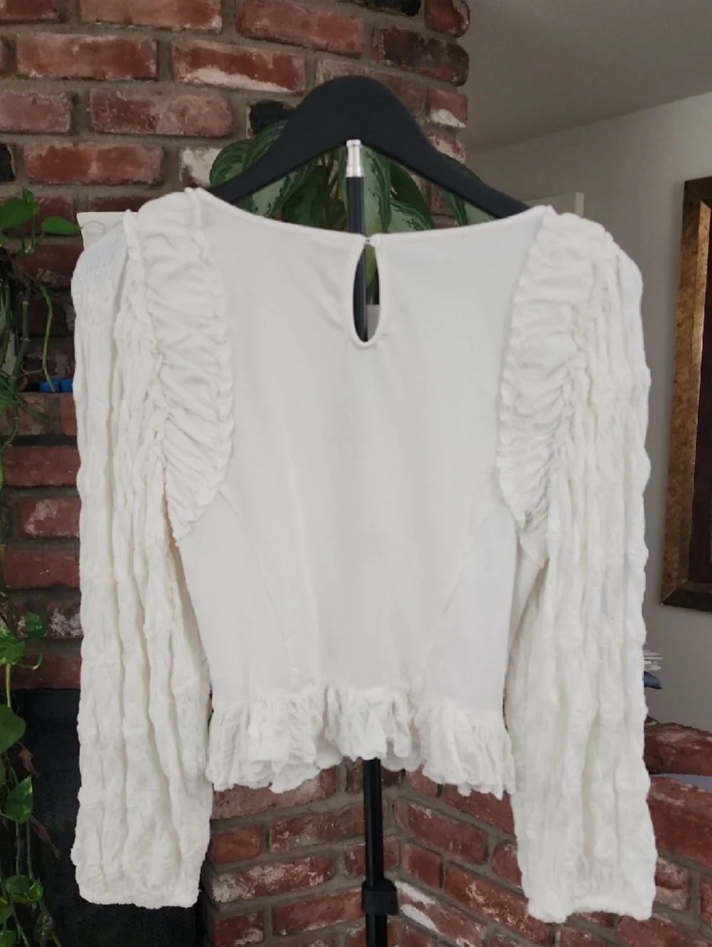 Free People White Ruffle Sleeve Blouse Boho Cottagecore Romantic Top